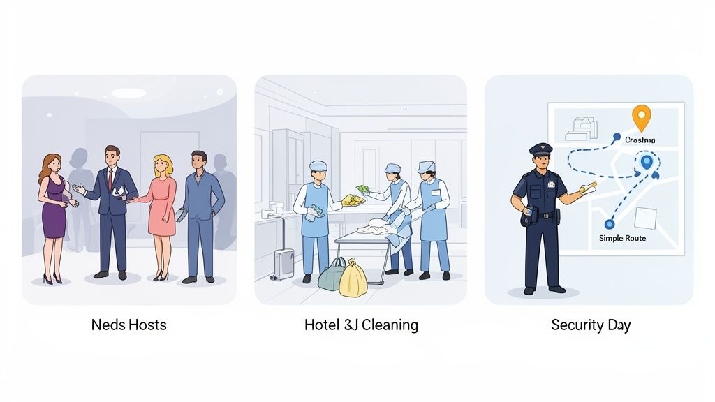 Dienstverlenende beroepen in hospitality en security.