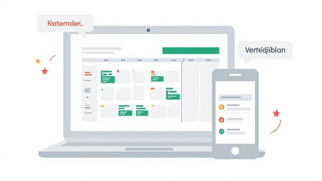 Ein Laptop und ein Smartphone zeigen eine digitale Planungs- und Aufgabenverwaltungs-App.