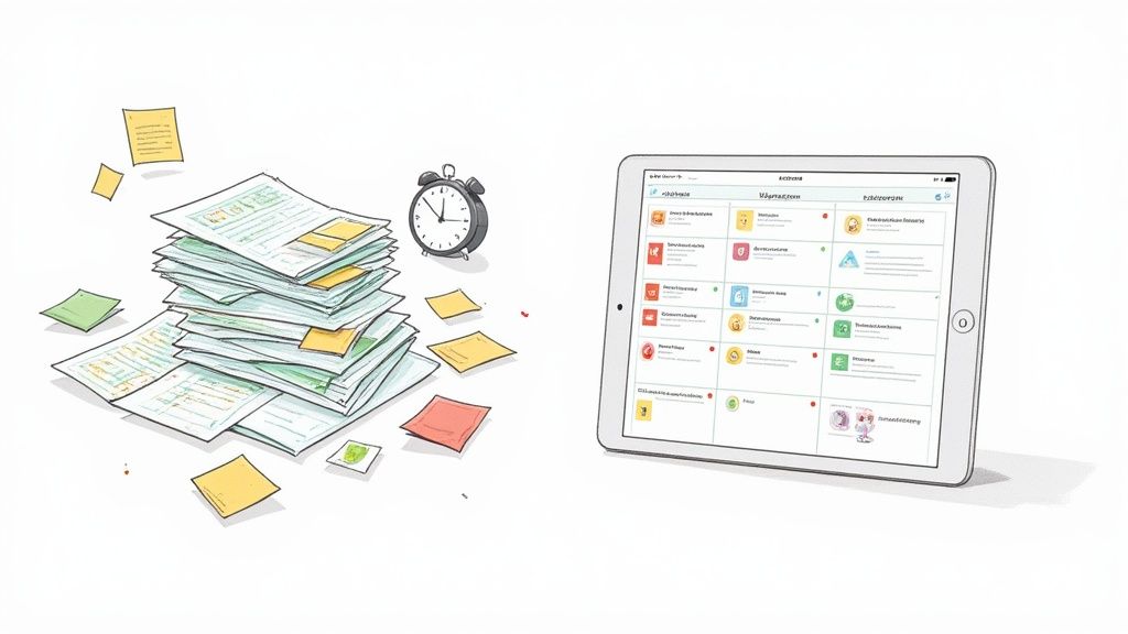 Iemand plant bewerkingen op de computer, wat de voordelen van software voor implementatieplanning illustreert