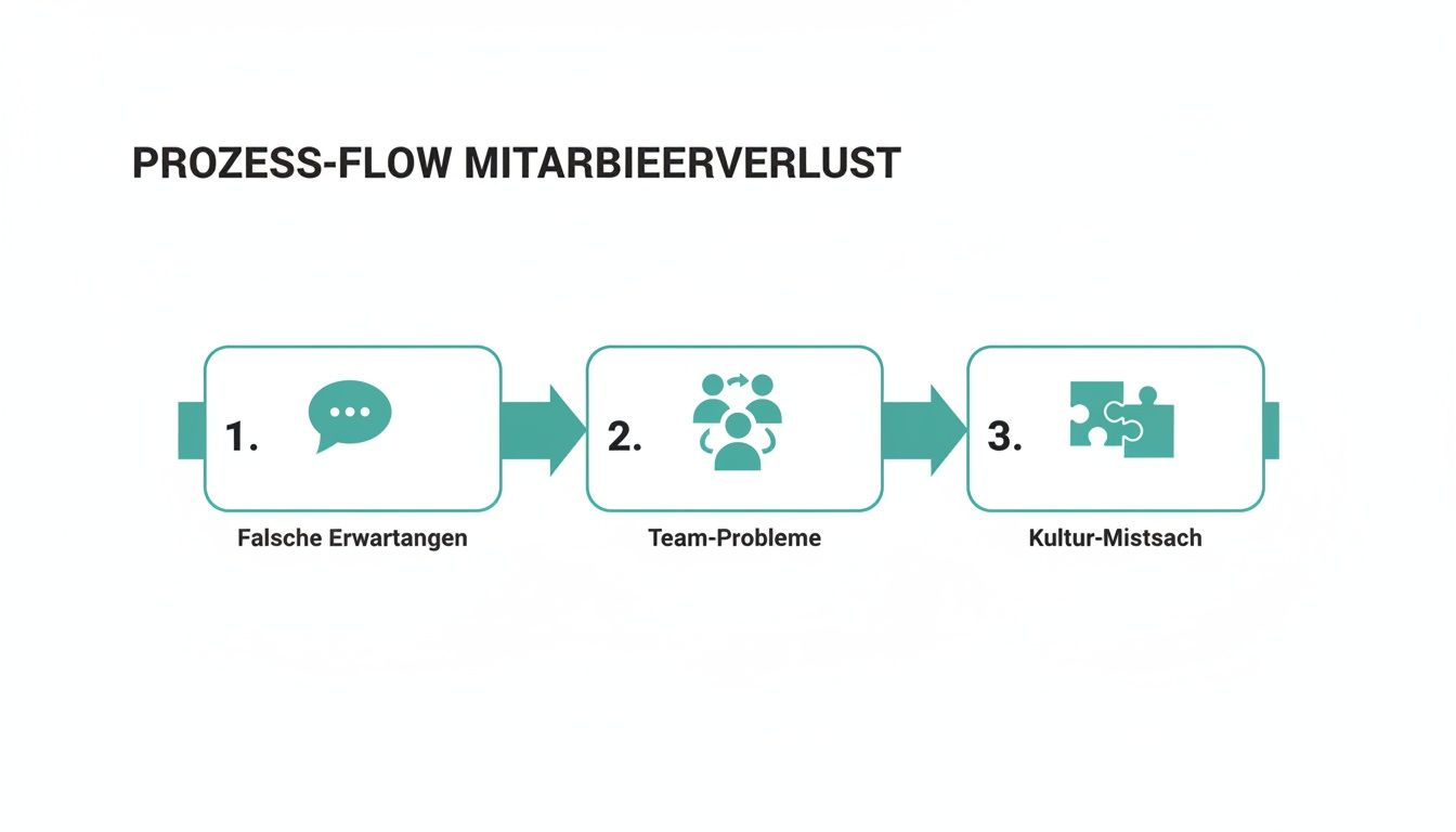 Employee loss flowchart showing false expectations, team problems and poor company culture as causes.