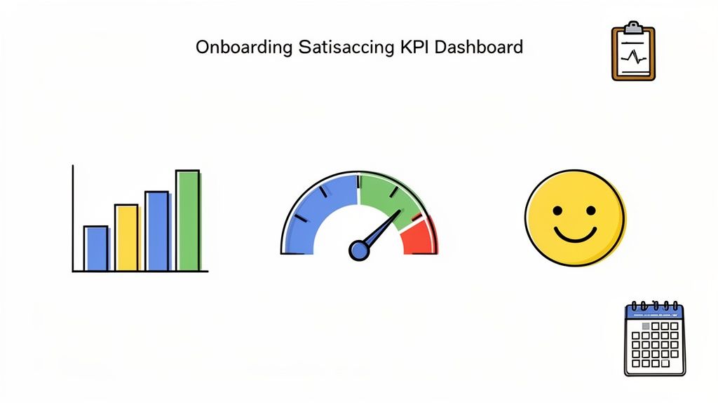 Dashboard to measure employee satisfaction during onboarding with KPIs, graphics and calendar.