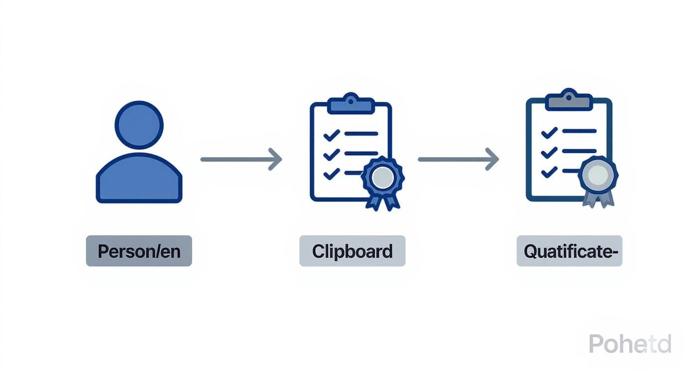 Procesvertegenwoordiging van persoon tot checklist met toekenning tot kwalificatiebevestiging voor evenementenpersoneel