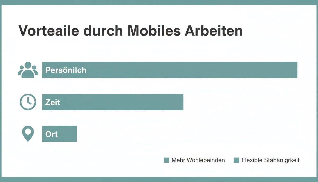 Bar chart about the benefits of mobile working, divided into personal, time and location.
