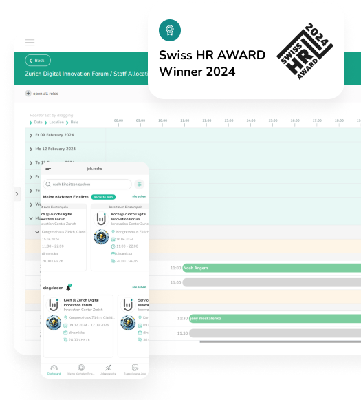 job.rocks Einsatzplanungs-Dashboard mit App und Swiss HR Award