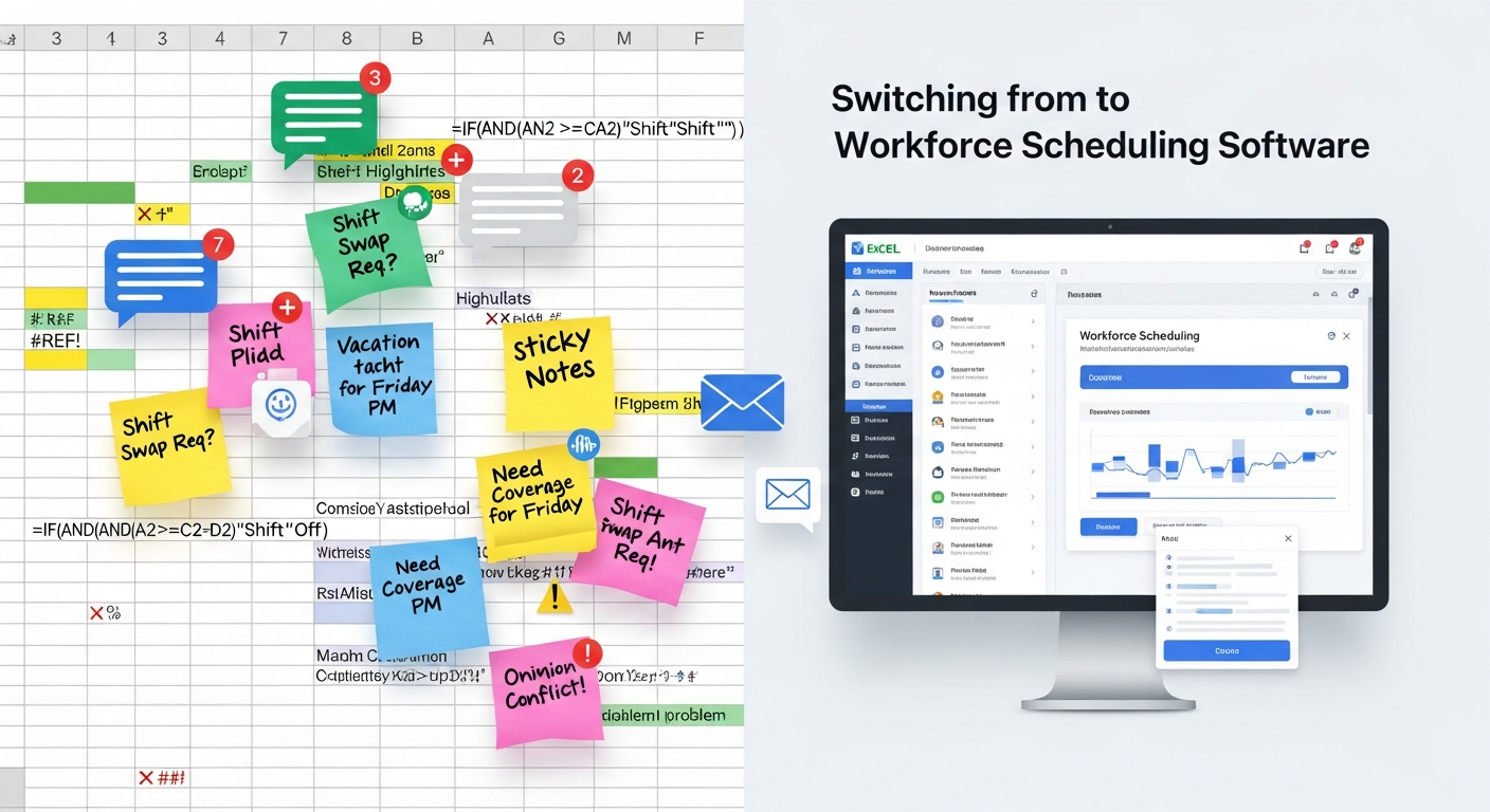Vergleich zwischen Excel-Planung und mobiler Einsatzplanung App für Schichtplanung
